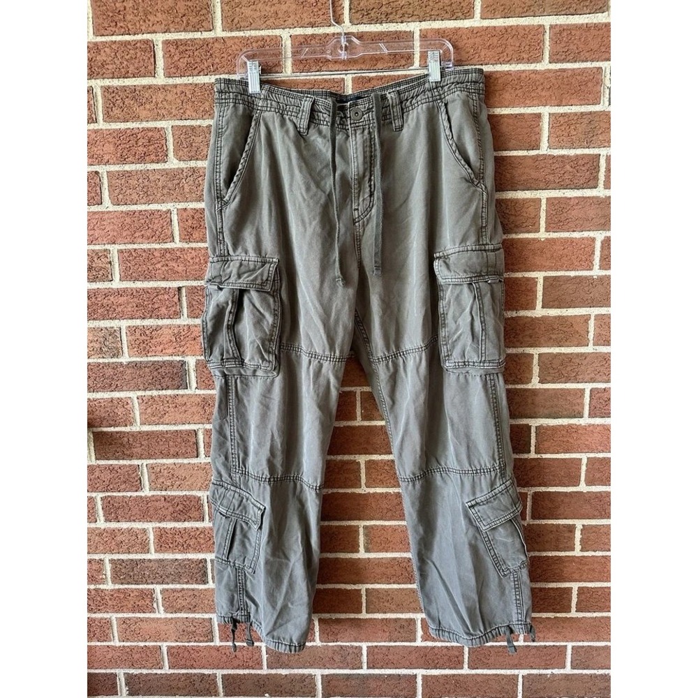 Aeropostale Baggy Cargo Pants Mens Large Olive Gray Cotton Drawstring Utility